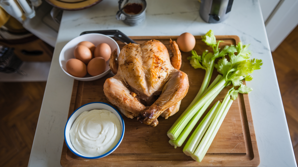 Chicken salad with its main ingredients visible