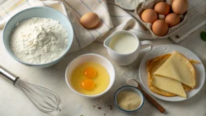 A person flipping a golden-brown gluten-free crepe in a pan.