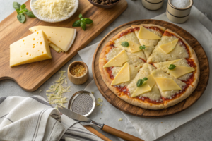  Best cheese for pizza crust, showing various cheeses and a pizza dough