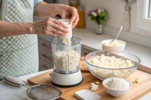 Ricotta cheese versus cottage cheese comparison, showing texture differences.