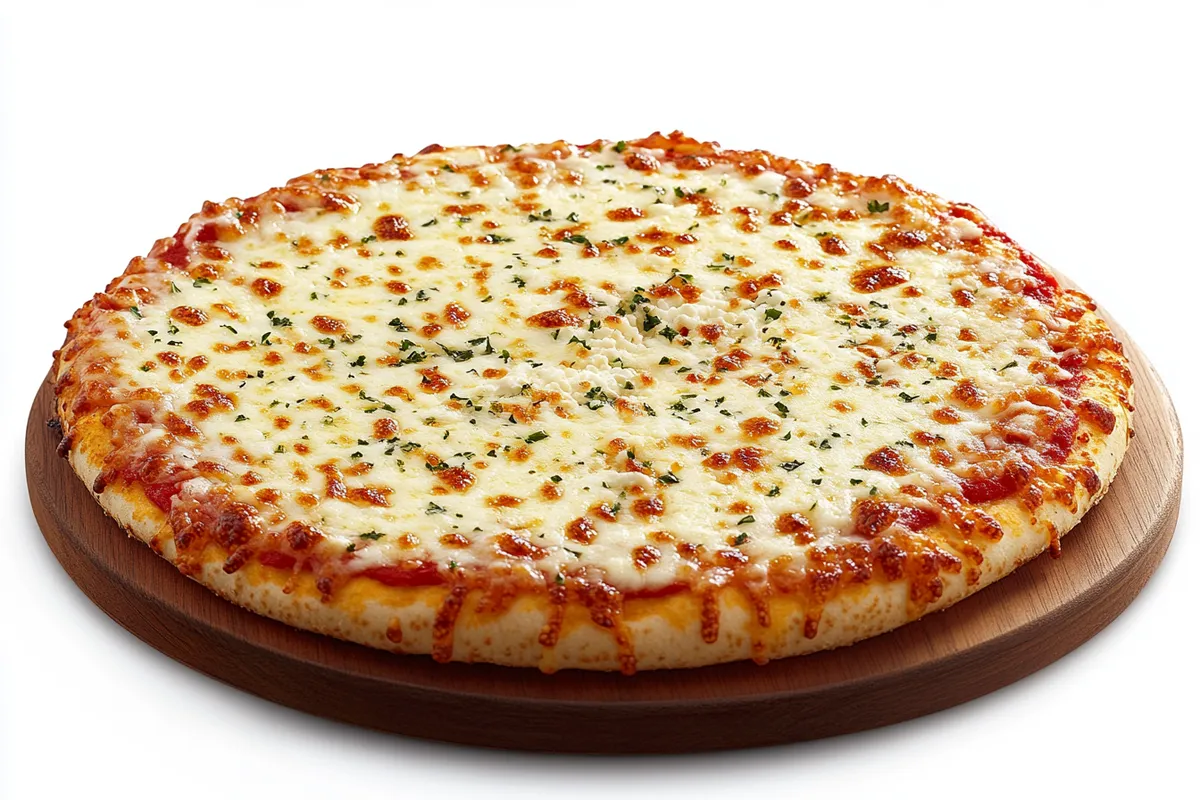 Delicious pizza with cottage cheese topping, showing melted cheese and toppings.