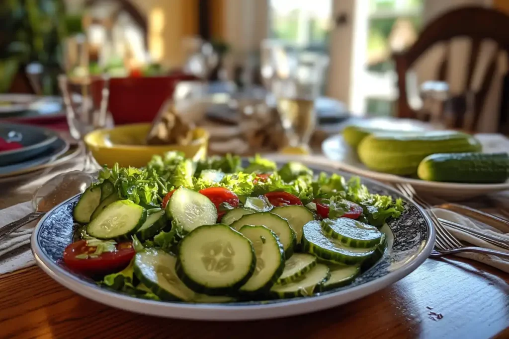 Cucumber salad with pickles and fresh cucumber slices