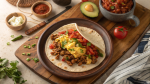 Spicy Is ground chicken good for breakfast? taco served on a plate