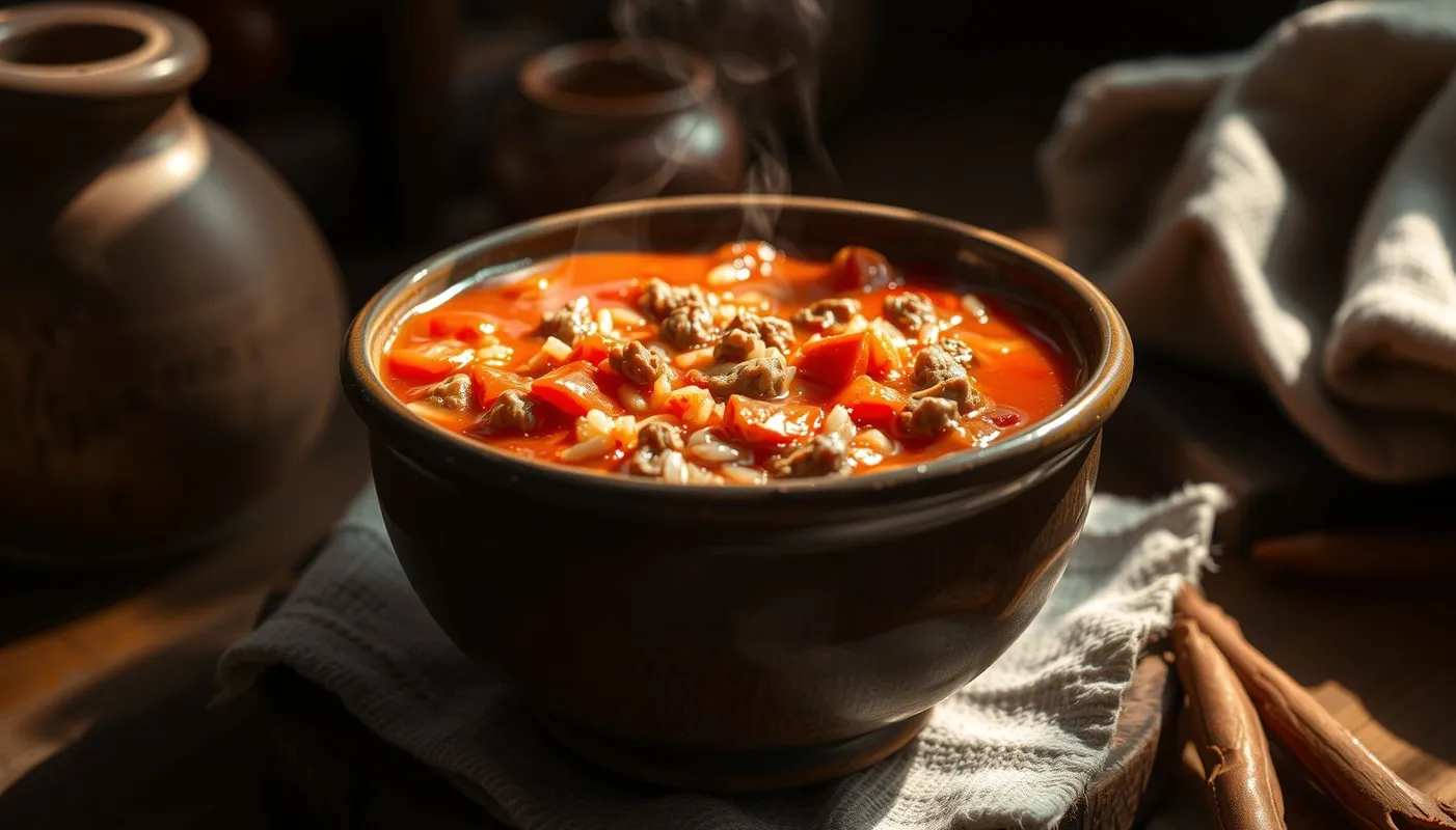 Delicious bowl of homemade porcupine soup.