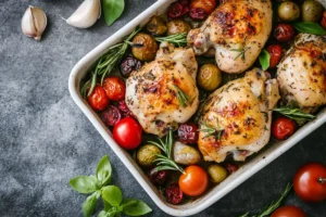 Family dinner table featuring lectin-free chicken from pasture steps and veggies